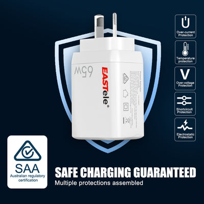 EASTele 65W USB-C USB A Type-C Fast Charge Power Adapter AC Wall Charger