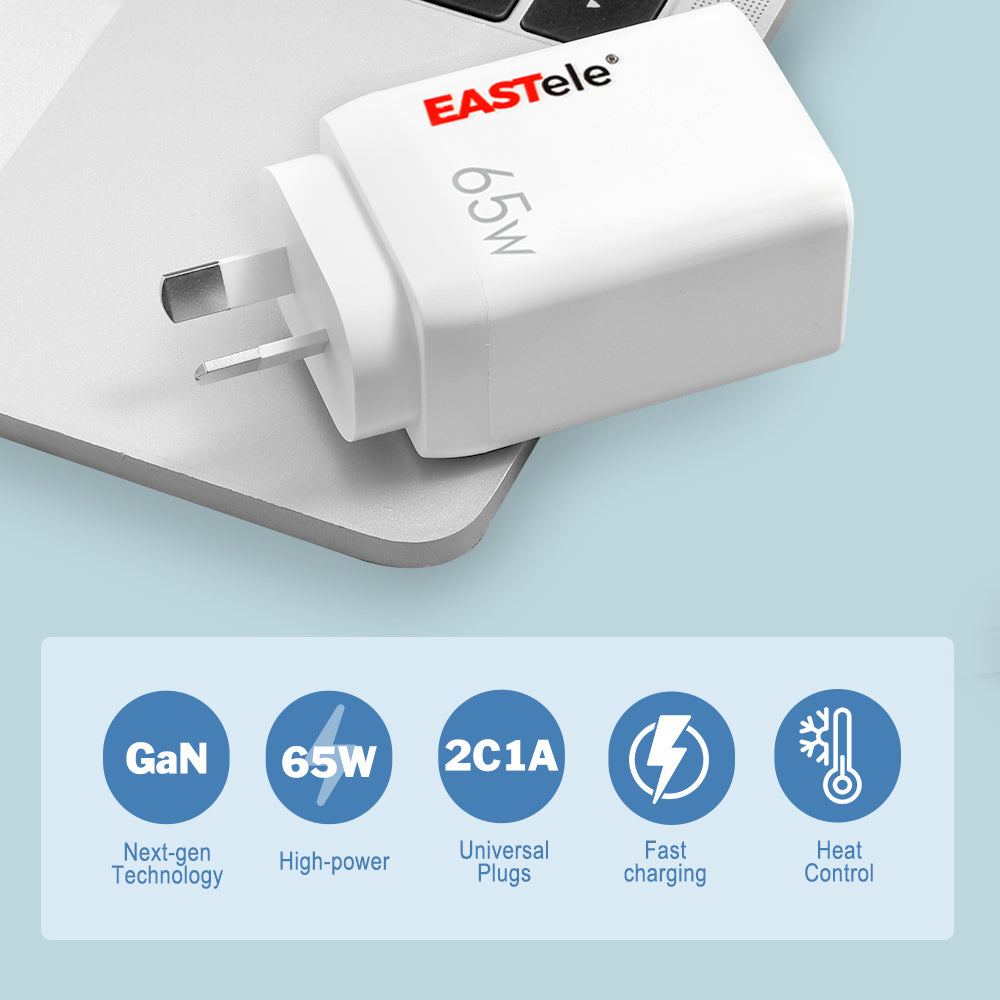 EASTele 65W USB-C USB A Type-C Fast Charge Power Adapter AC Wall Charger