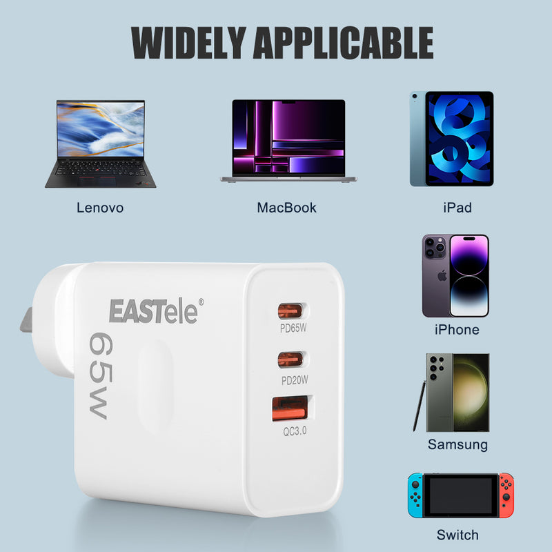 EASTele 65W USB-C USB A Type-C Fast Charge Power Adapter AC Wall Charger