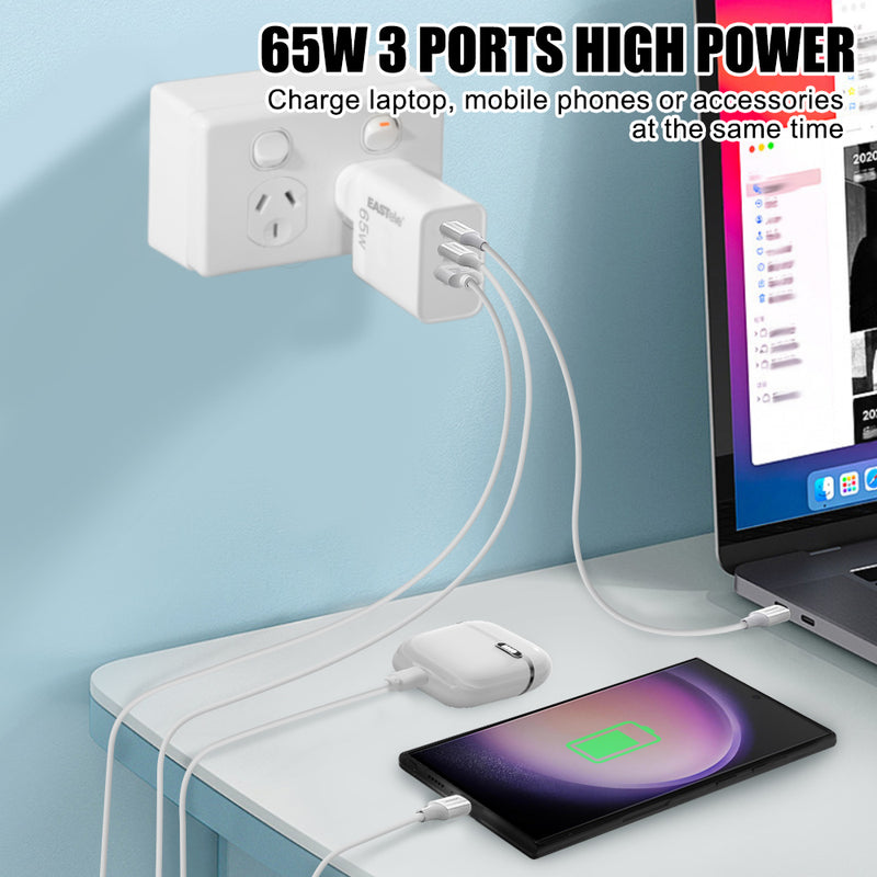 EASTele 65W USB-C USB A Type-C Fast Charge Power Adapter AC Wall Charger